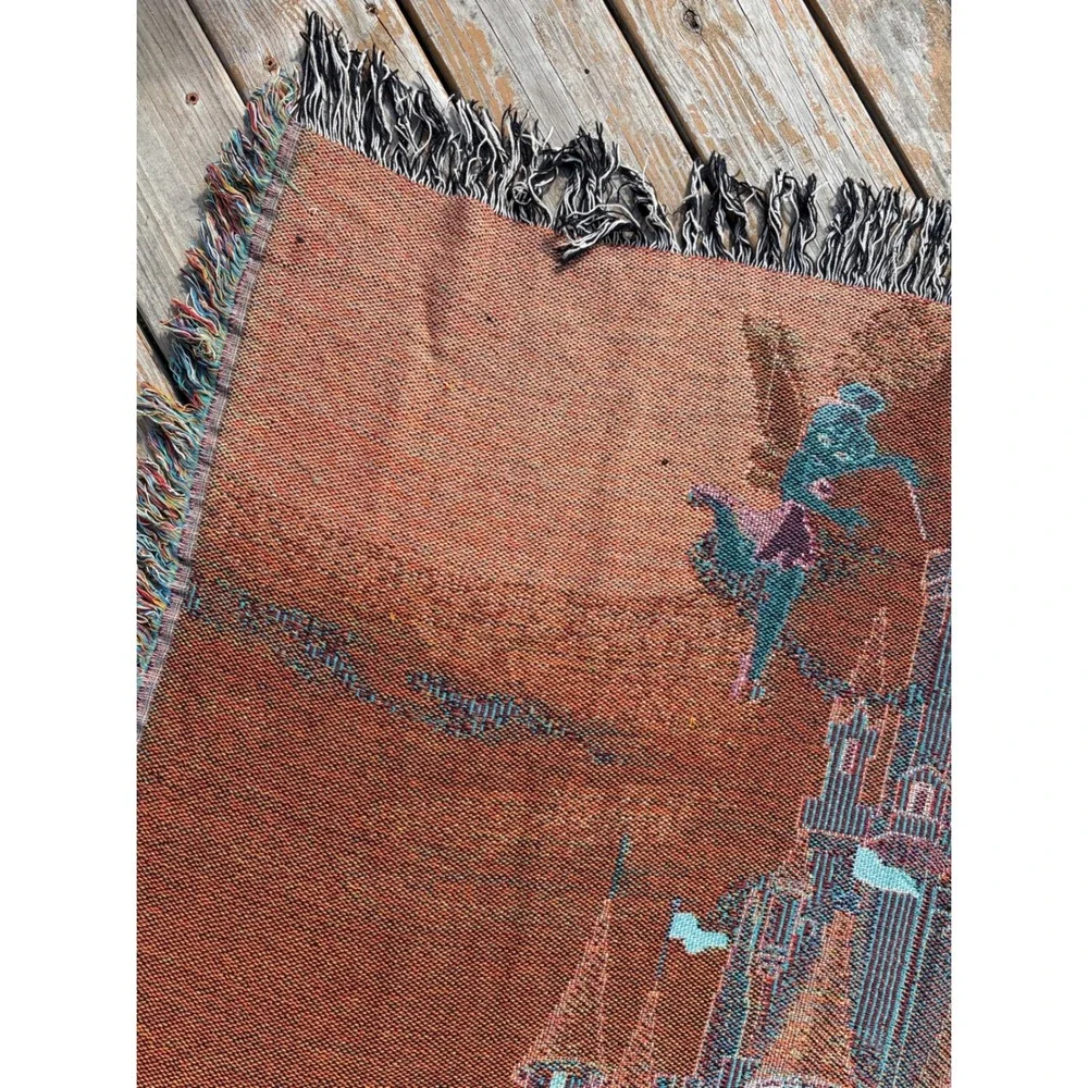 Vintage Walt Disney World Mickey Minnie Castle Woven Tapestry Throw Blanket